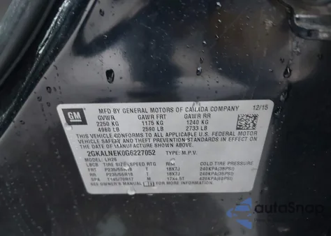 2016 GMC Terrain Sle-2 из США, поврежденный, VIN 2GKALNEK0G6227052